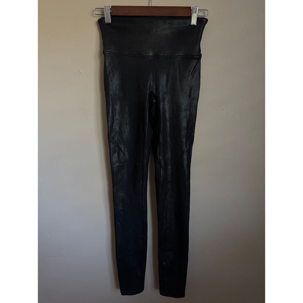 Spanx Faux Leather Leggings Womens Small Black High Rise 2269